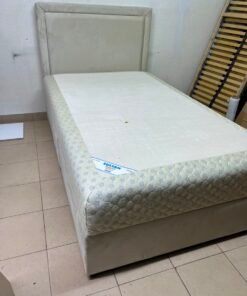 Classic Single Bed Frame with Cream Upholstered Headboard & Floral Quilted Mattress – Solid Bedroom Set with Divan Base - Image 14
