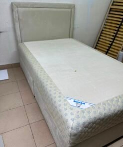 Classic Single Bed Frame with Cream Upholstered Headboard & Floral Quilted Mattress – Solid Bedroom Set with Divan Base - Image 15