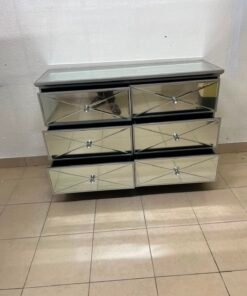 Modern Mirrored 6-Drawer Chest / Dresser – Luxurious Silver Glass Storage Cabinet with Faux Diamond Pulls & Glass Top - Image 4