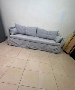 This IKEA HYLTARP three-seater sofa in Gransel grey features a sleek, minimalist cover design with matching soft back cushions and supportive arm cushions. - Image 3