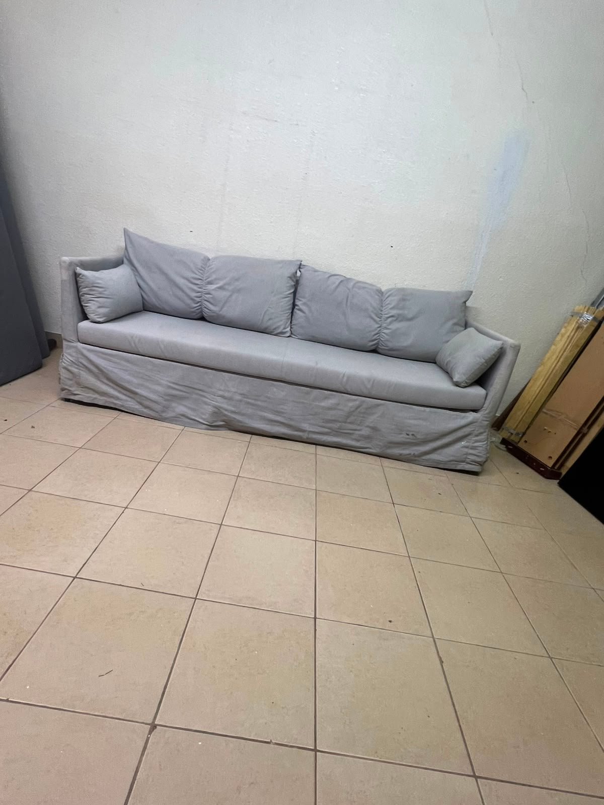 This IKEA HYLTARP three-seater sofa in Gransel grey features a sleek, minimalist cover design with matching soft back cushions and supportive arm cushions. - Image 3