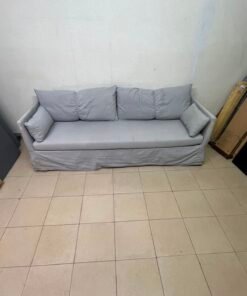 This IKEA HYLTARP three-seater sofa in Gransel grey features a sleek, minimalist cover design with matching soft back cushions and supportive arm cushions. - Image 4