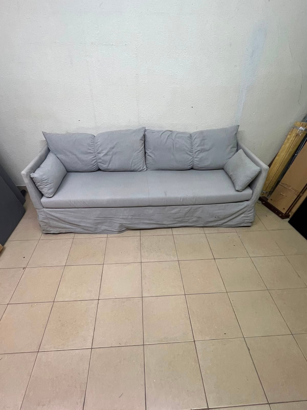 This IKEA HYLTARP three-seater sofa in Gransel grey features a sleek, minimalist cover design with matching soft back cushions and supportive arm cushions. - Image 4