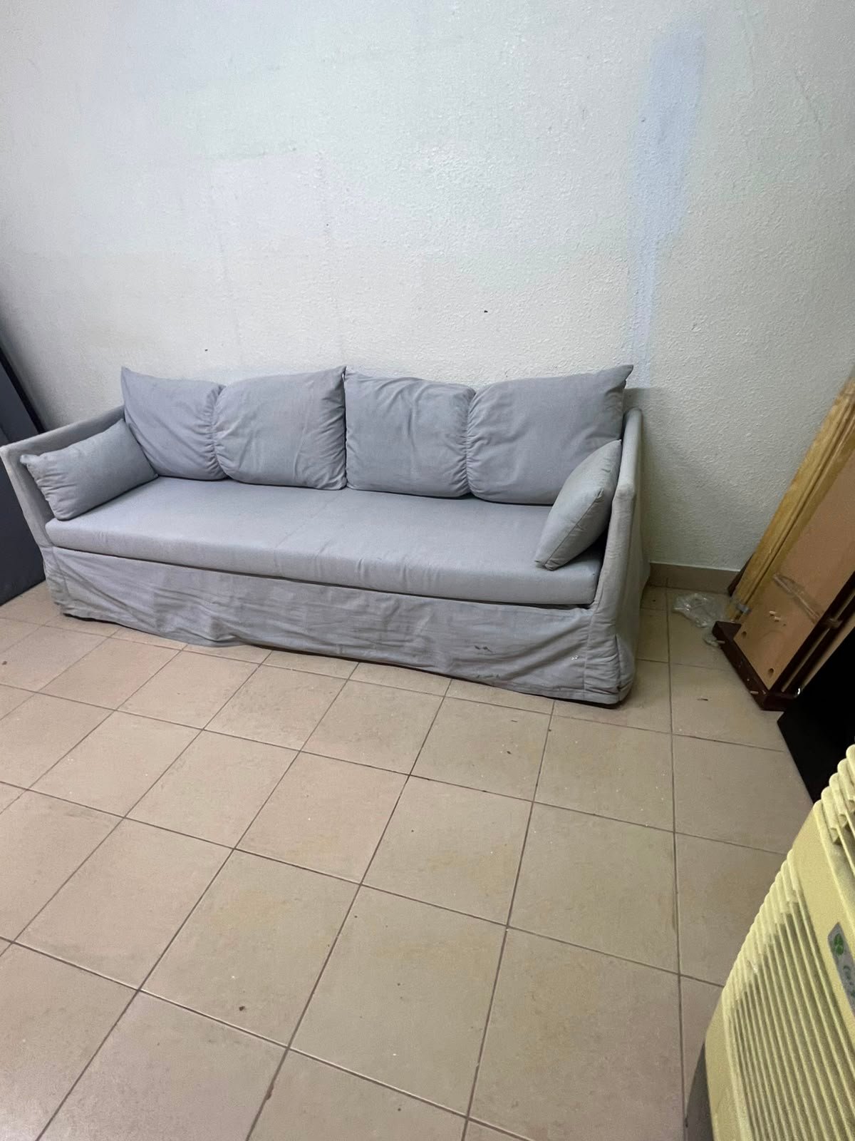 This IKEA HYLTARP three-seater sofa in Gransel grey features a sleek, minimalist cover design with matching soft back cushions and supportive arm cushions. - Image 6