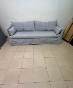This IKEA HYLTARP three-seater sofa in Gransel grey features a sleek, minimalist cover design with matching soft back cushions and supportive arm cushions. - Image 7