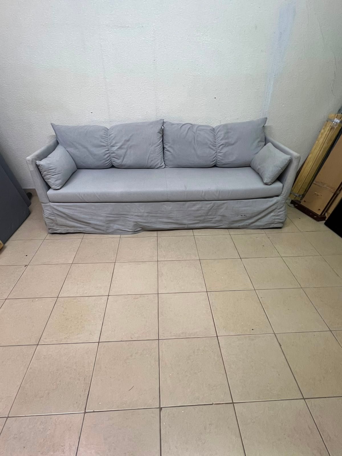This IKEA HYLTARP three-seater sofa in Gransel grey features a sleek, minimalist cover design with matching soft back cushions and supportive arm cushions. - Image 7