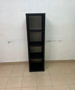 IKEA KALLAX shelving unit in black and brown, vertical design