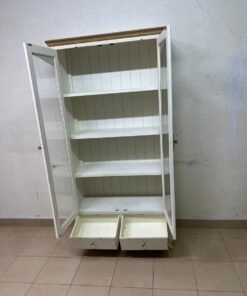 An antique-style display cabinet (vitrine) with two glass doors and an ivory frame with a wooden top. - Image 3