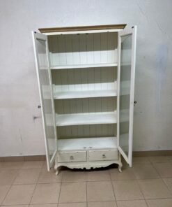 An antique-style display cabinet (vitrine) with two glass doors and an ivory frame with a wooden top. - Image 6