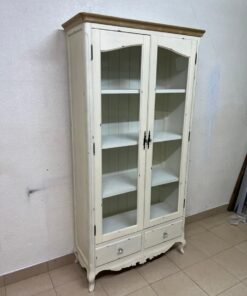 An antique-style display cabinet (vitrine) with two glass doors and an ivory frame with a wooden top. - Image 7