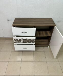 This is a sideboard with a wooden and white design, decorated with geometric patterns in the Turkish style. - Image 3