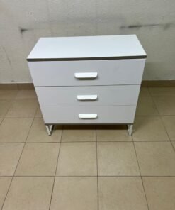 White chest of drawers with three drawers and metal legs with a connected frame. - Image 9
