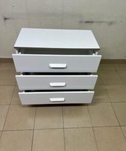 White chest of drawers with three drawers and metal legs with a connected frame. - Image 10