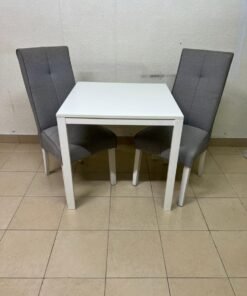 A square white dining table with two chairs - Image 2