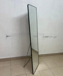 A tall, modern floor mirror featuring a slim black frame and elegant rounded corners. - Image 8