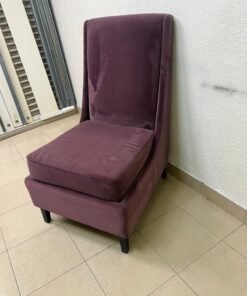 This is an armless side chair covered in warm purple velvet fabric with dark wooden legs. - Image 4