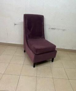 This is an armless side chair covered in warm purple velvet fabric with dark wooden legs. - Image 6