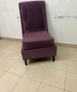 This is an armless side chair covered in warm purple velvet fabric with dark wooden legs. - Image 7