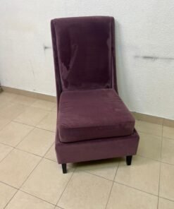 This is an armless side chair covered in warm purple velvet fabric with dark wooden legs. - Image 8