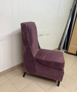 This is an armless side chair covered in warm purple velvet fabric with dark wooden legs. - Image 9