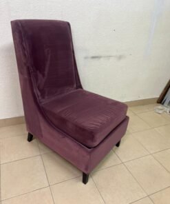 This is an armless side chair covered in warm purple velvet fabric with dark wooden legs. - Image 2