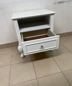 Classic White Vintage Nightstand / Bedside Table – Antique Style with Open Shelf, Storage Drawer & Rose Carved Legs - Image 6