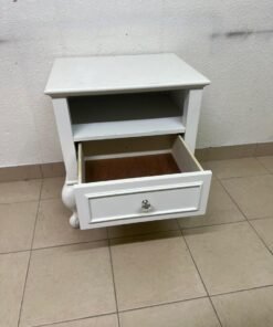 Classic White Vintage Nightstand / Bedside Table – Antique Style with Open Shelf, Storage Drawer & Rose Carved Legs - Image 7