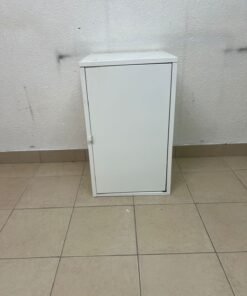 Modern White Single-Door Metal Cabinet / Storage Unit – Compact Lockable Cupboard with Adjustable Shelf & Silver Handle