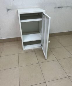 Modern White Single-Door Metal Cabinet / Storage Unit – Compact Lockable Cupboard with Adjustable Shelf & Silver Handle - Image 7