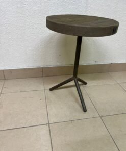 Rustic Round Side Table – Dark Walnut Finish with Industrial Metal Pedestal Base & Tripod Legs for Living Room & Bedroom - Image 2
