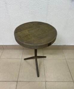 Rustic Round Side Table – Dark Walnut Finish with Industrial Metal Pedestal Base & Tripod Legs for Living Room & Bedroom - Image 3
