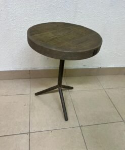 Rustic Round Side Table – Dark Walnut Finish with Industrial Metal Pedestal Base & Tripod Legs for Living Room & Bedroom - Image 4