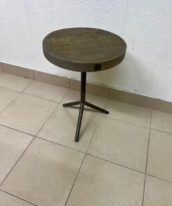 Rustic Round Side Table – Dark Walnut Finish with Industrial Metal Pedestal Base & Tripod Legs for Living Room & Bedroom - Image 5
