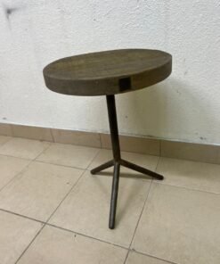 Rustic Round Side Table – Dark Walnut Finish with Industrial Metal Pedestal Base & Tripod Legs for Living Room & Bedroom - Image 6