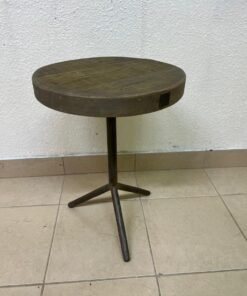 Rustic Round Side Table – Dark Walnut Finish with Industrial Metal Pedestal Base & Tripod Legs for Living Room & Bedroom