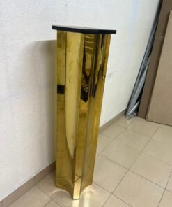 Modern Gold Pedestal Display Stand – Polished Hexagonal Column with Black Top for Sculptures, Plants & Home Decor - Image 3