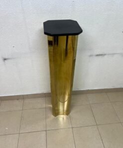 Modern Gold Pedestal Display Stand – Polished Hexagonal Column with Black Top for Sculptures, Plants & Home Decor - Image 4