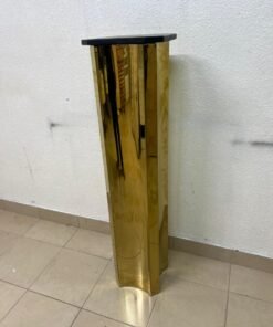 Modern Gold Pedestal Display Stand – Polished Hexagonal Column with Black Top for Sculptures, Plants & Home Decor