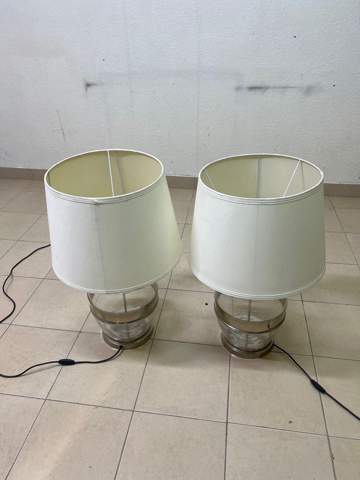 Set of 2 Modern Table Lamps – Clear Glass & Brass Base with Cream Fabric Drum Shade for Bedroom, Living Room & Office - Image 4