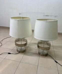Set of 2 Modern Table Lamps – Clear Glass & Brass Base with Cream Fabric Drum Shade for Bedroom, Living Room & Office - Image 5