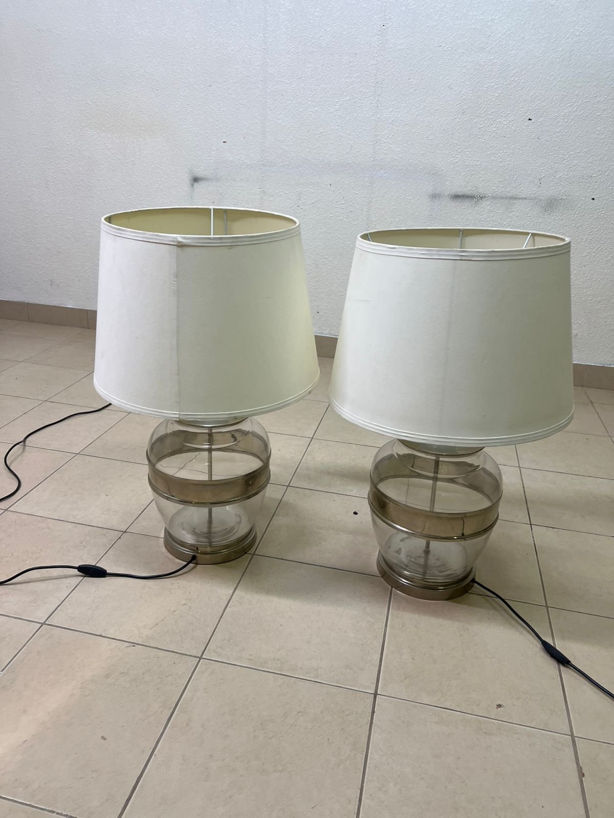 Set of 2 Modern Table Lamps – Clear Glass & Brass Base with Cream Fabric Drum Shade for Bedroom, Living Room & Office - Image 5