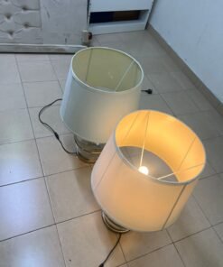 Set of 2 Modern Table Lamps – Clear Glass & Brass Base with Cream Fabric Drum Shade for Bedroom, Living Room & Office - Image 6