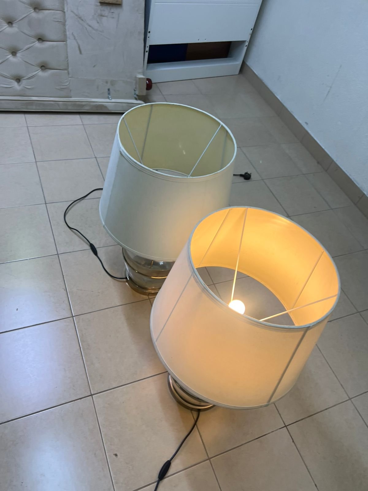 Set of 2 Modern Table Lamps – Clear Glass & Brass Base with Cream Fabric Drum Shade for Bedroom, Living Room & Office - Image 6