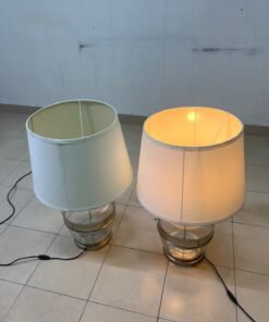 Set of 2 Modern Table Lamps – Clear Glass & Brass Base with Cream Fabric Drum Shade for Bedroom, Living Room & Office - Image 8