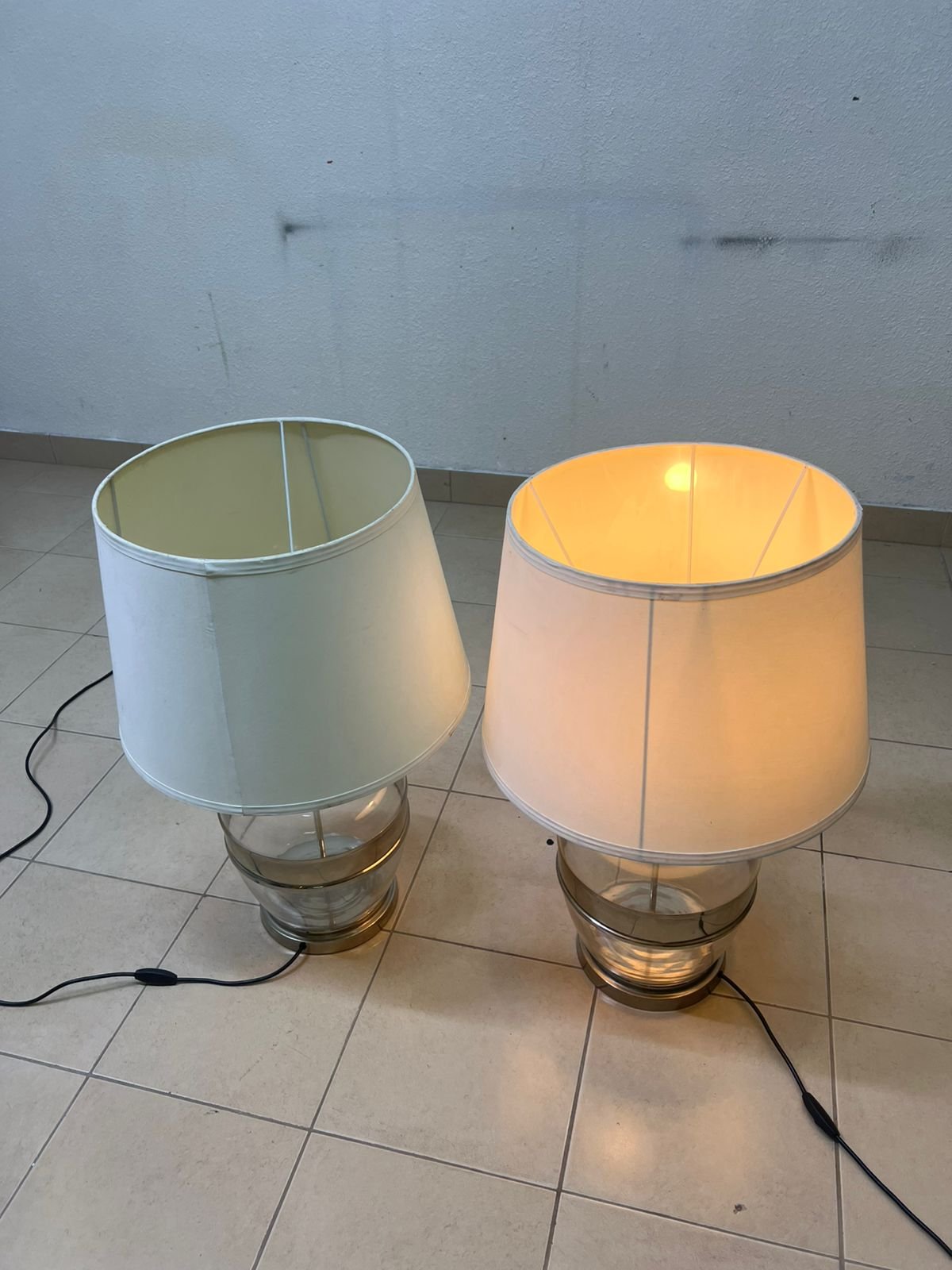 Set of 2 Modern Table Lamps – Clear Glass & Brass Base with Cream Fabric Drum Shade for Bedroom, Living Room & Office - Image 8