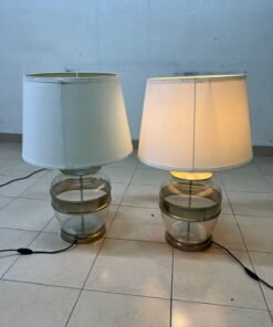 Set of 2 Modern Table Lamps – Clear Glass & Brass Base with Cream Fabric Drum Shade for Bedroom, Living Room & Office - Image 9