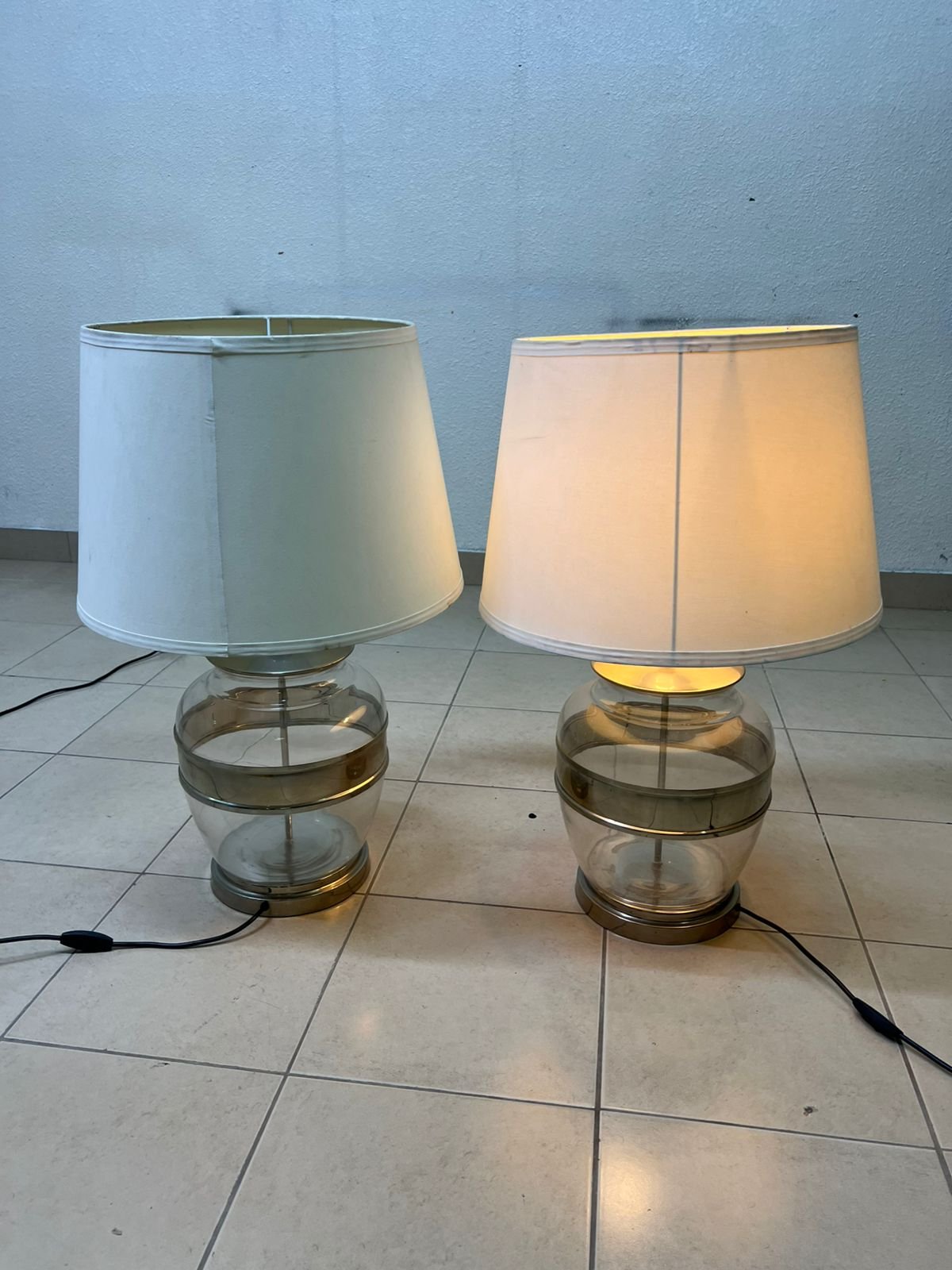 Set of 2 Modern Table Lamps – Clear Glass & Brass Base with Cream Fabric Drum Shade for Bedroom, Living Room & Office - Image 9