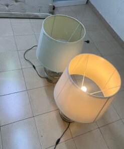Set of 2 Modern Table Lamps – Clear Glass & Brass Base with Cream Fabric Drum Shade for Bedroom, Living Room & Office - Image 10