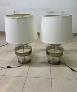 Set of 2 Modern Table Lamps – Clear Glass & Brass Base with Cream Fabric Drum Shade for Bedroom, Living Room & Office - Image 11