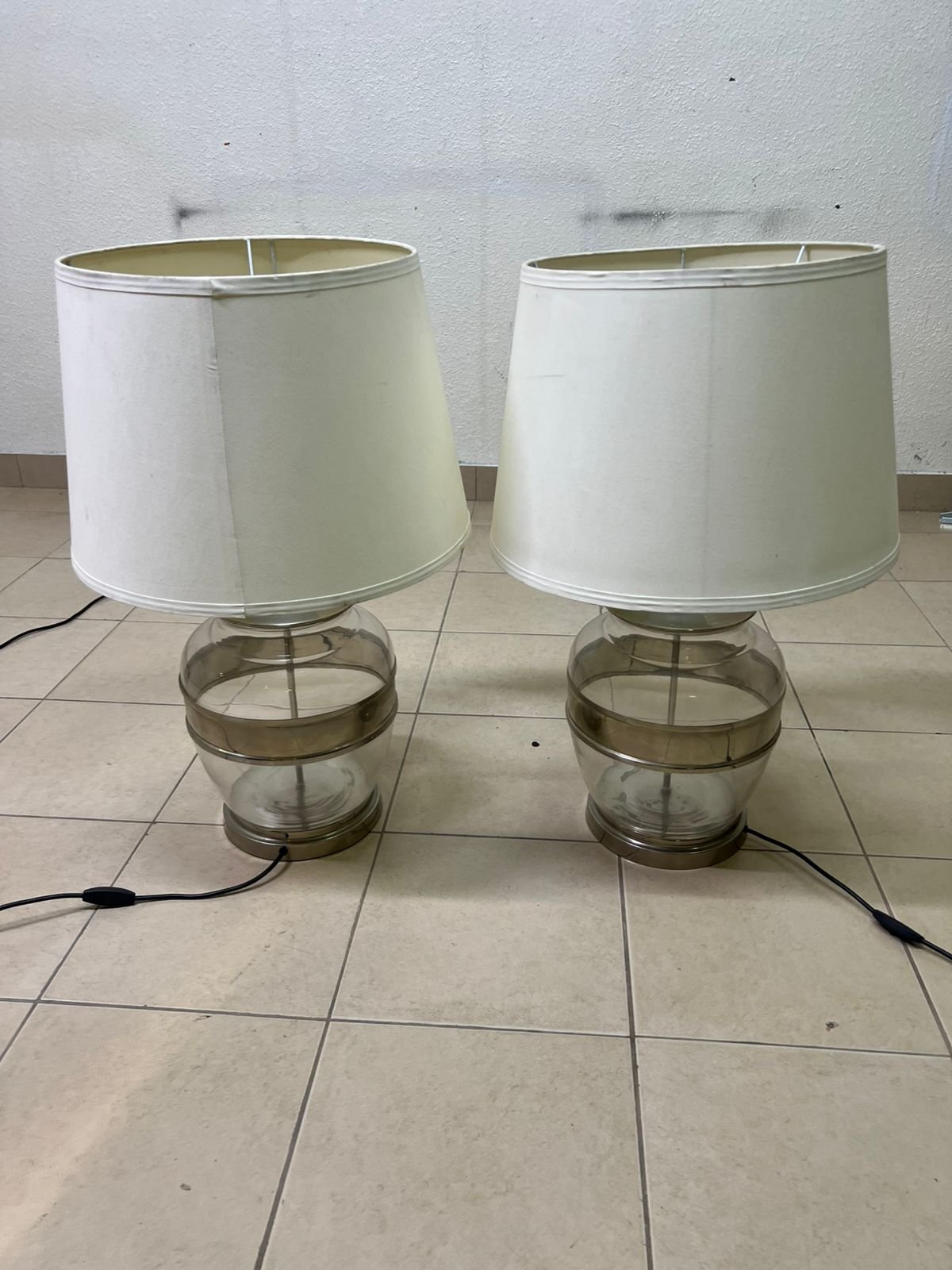 Set of 2 Modern Table Lamps – Clear Glass & Brass Base with Cream Fabric Drum Shade for Bedroom, Living Room & Office - Image 11